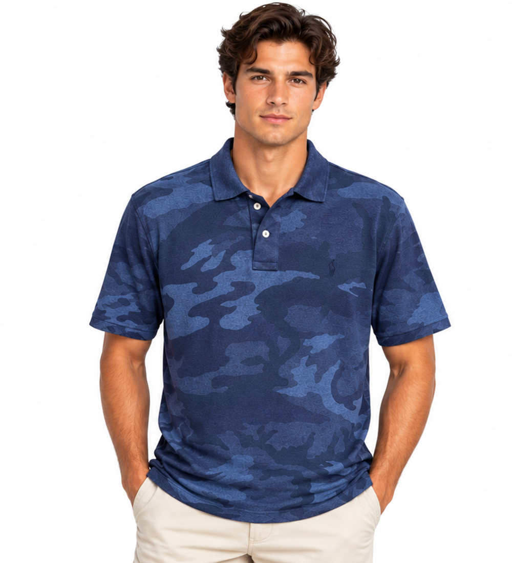 Polo Ralph Lauren Classic Fit Camo Print Mesh Polo Shirt Sz L 100% Cotton Preppy